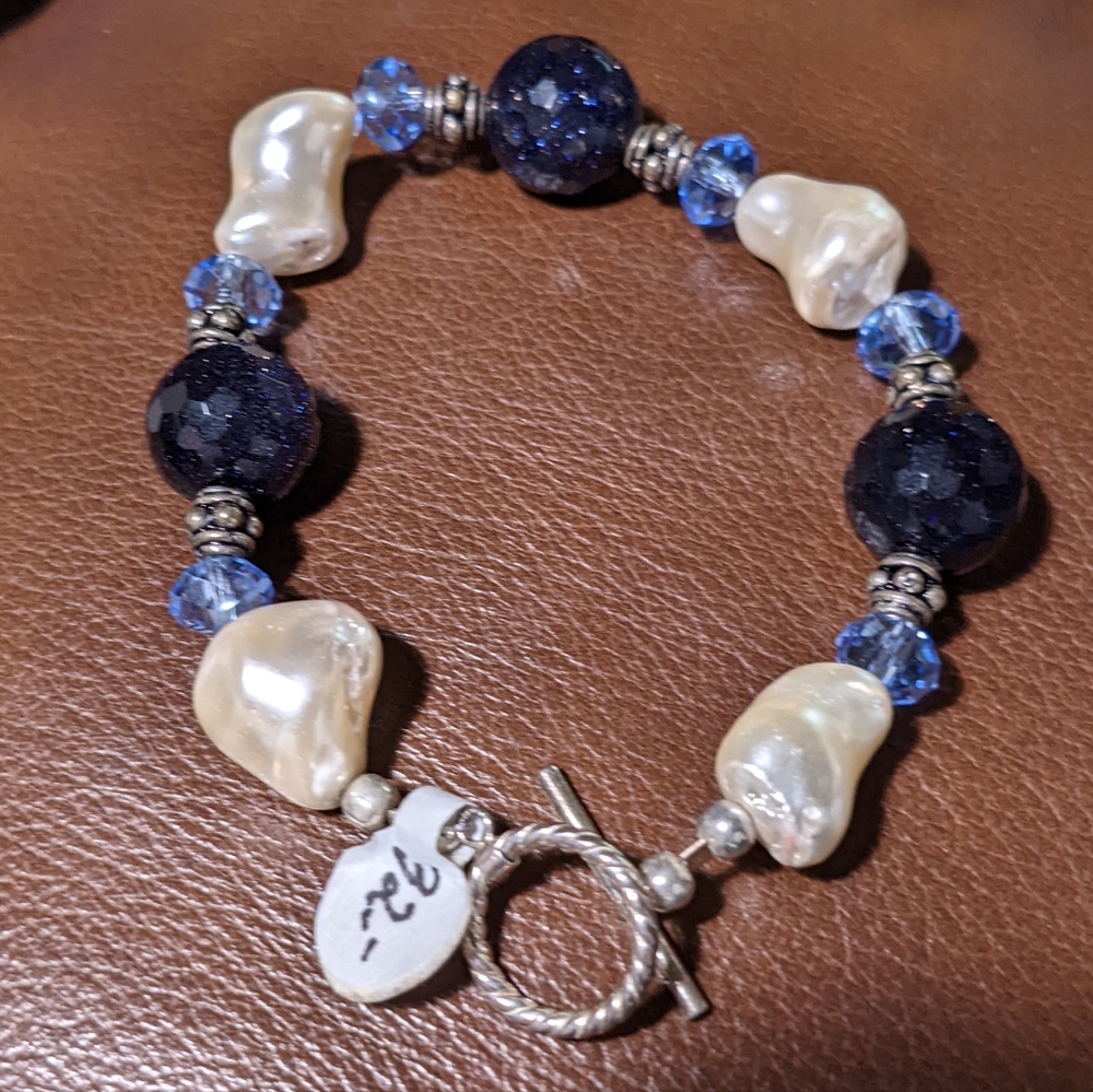 Freshwater Pearl & Natural Galaxy Stone Bracelet